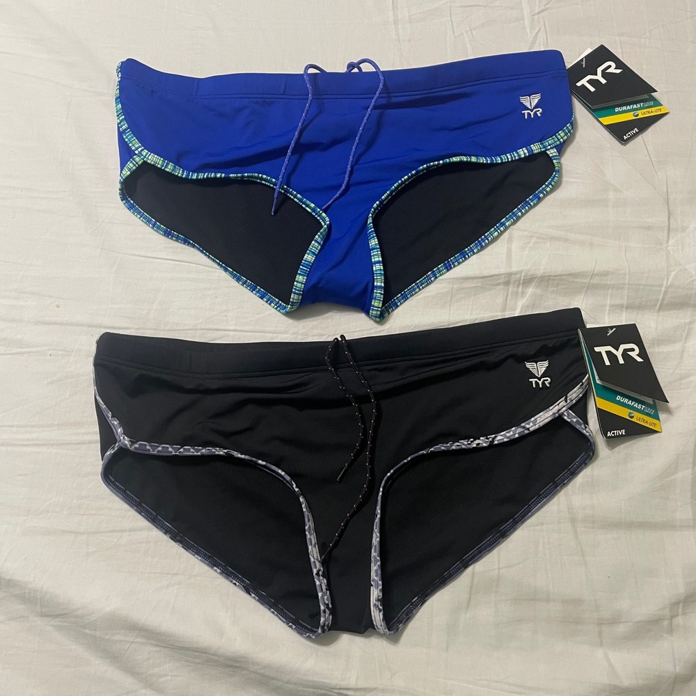 TYR Swim Bikini Bottoms Boys XL 14/16 Blue Black Durafast Lite Hipkini 2 Pack‎